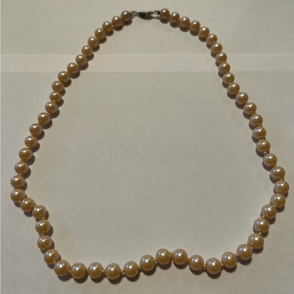 Sterling silver hand knotted glass pearl necklace